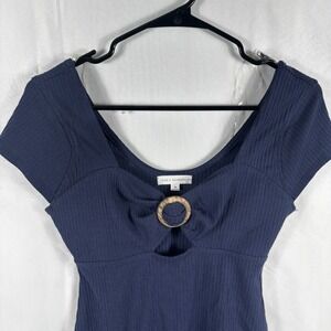 Coco+Jaimeson Navy Ribbed Short Sleeve O-Ring Cutout Bodysuit